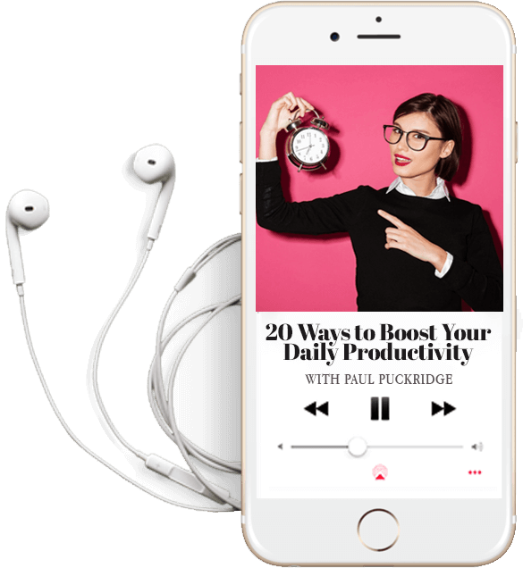 Iphone+Headphone Podcast Image -20 Ways to Boost Productivity 2022-07-12
